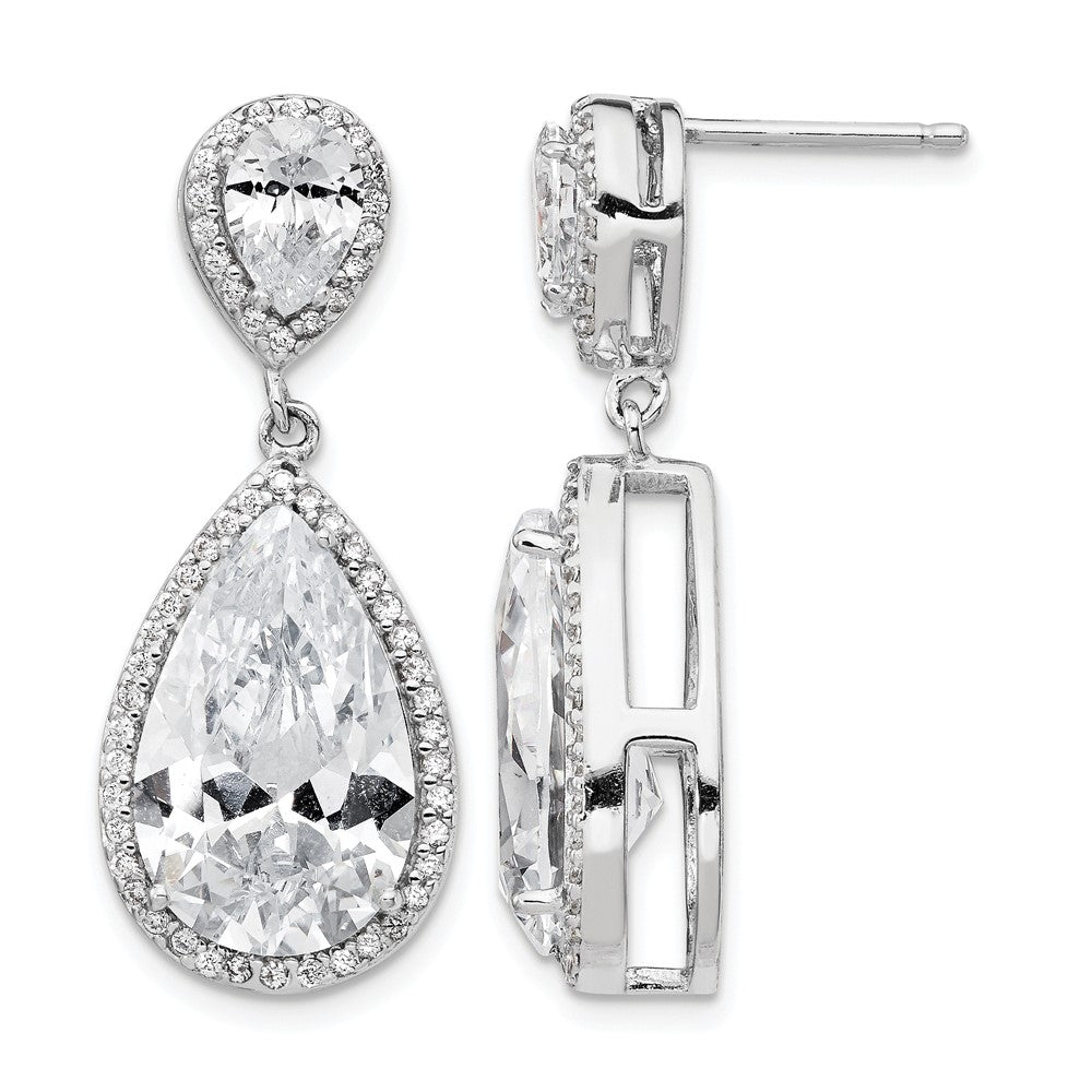 Cheryl M Sterling Silver Rhodium-plated Fancy Brilliant-cut Pear Shaped CZ Post Dangle Earrings