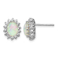 Cheryl M Sterling Silver Rhodium-plated Cabochon Lab Created Opal and Brilliant-cut CZ Oval Halo Post Earrings