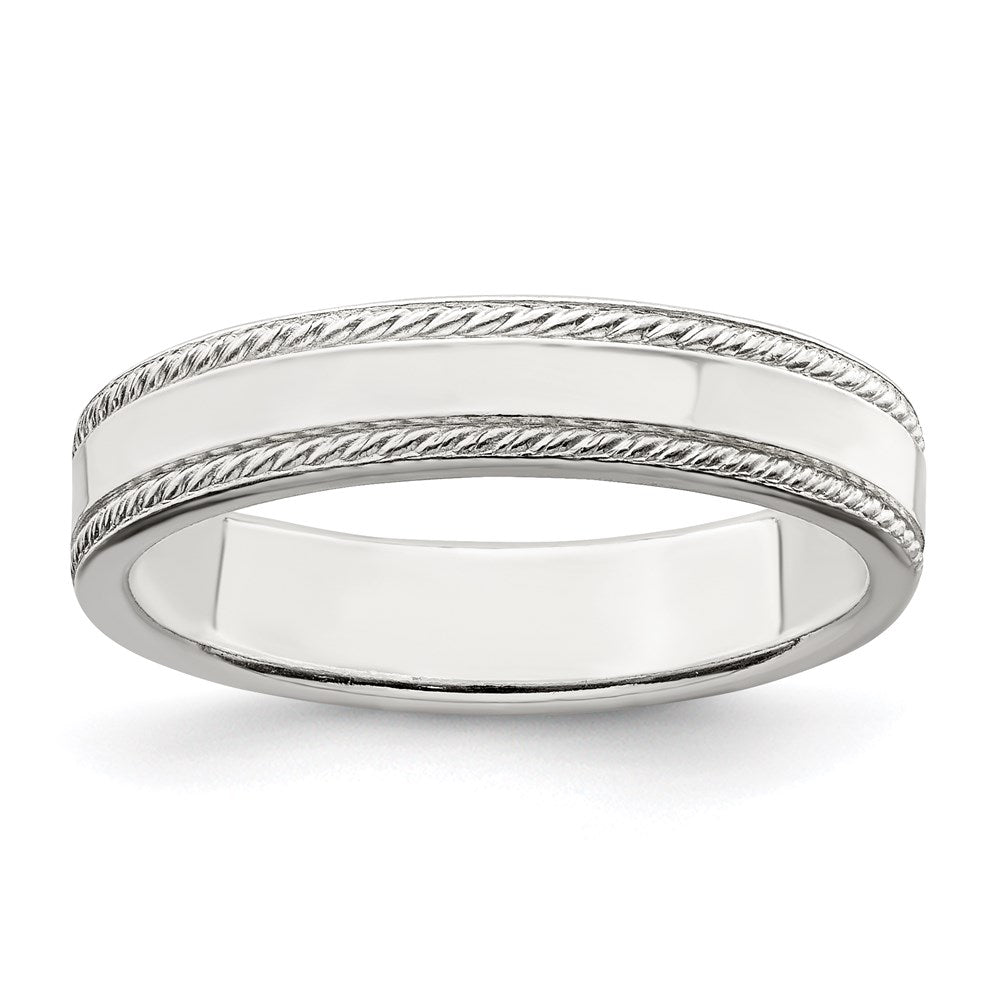Sterling Silver 4mm Flat with Rope Edge Band