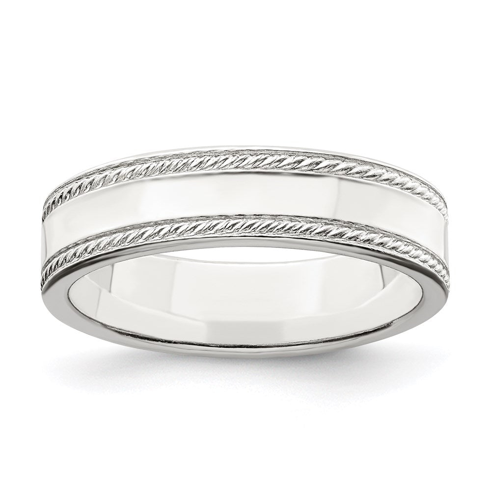 Sterling Silver 5mm Flat with Rope Edge Band