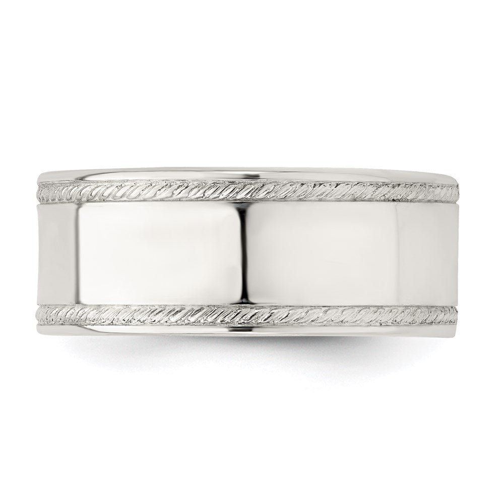 Sterling Silver 8mm Flat with Rope Edge Band