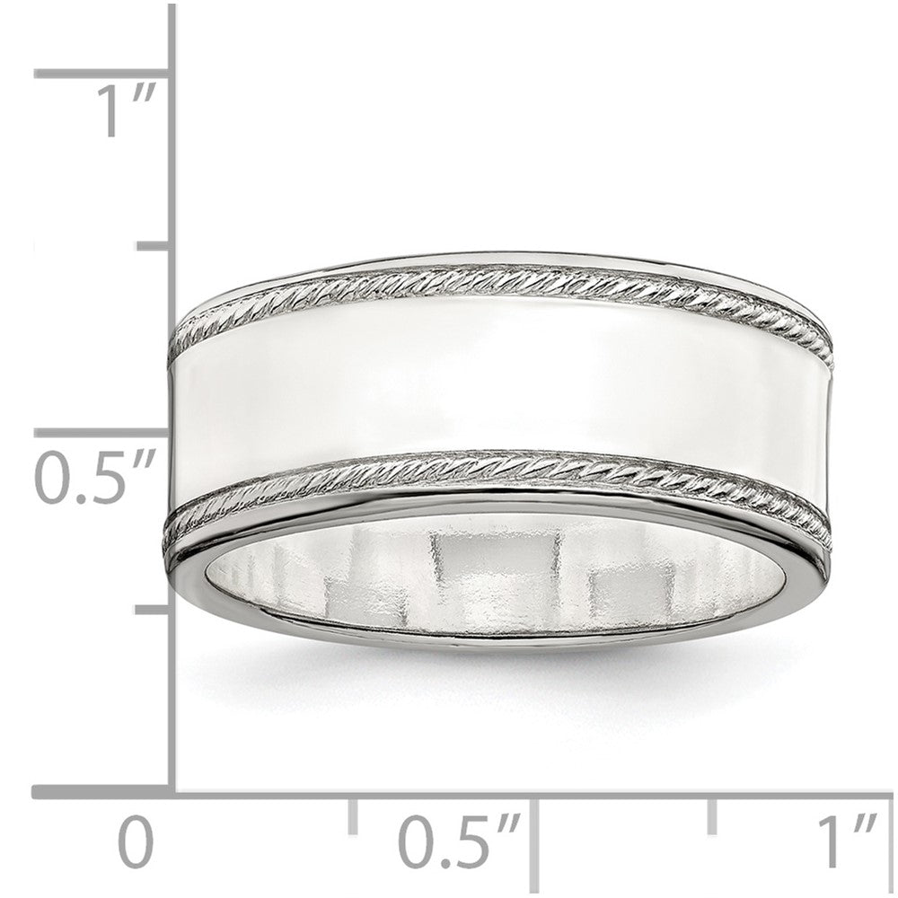 Sterling Silver 8mm Flat with Rope Edge Band