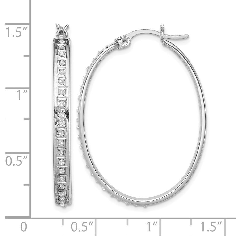 Diamond Fascination Diamond Mystique Sterling Silver Platinum-plated Diamond Oval Hoop Earrings