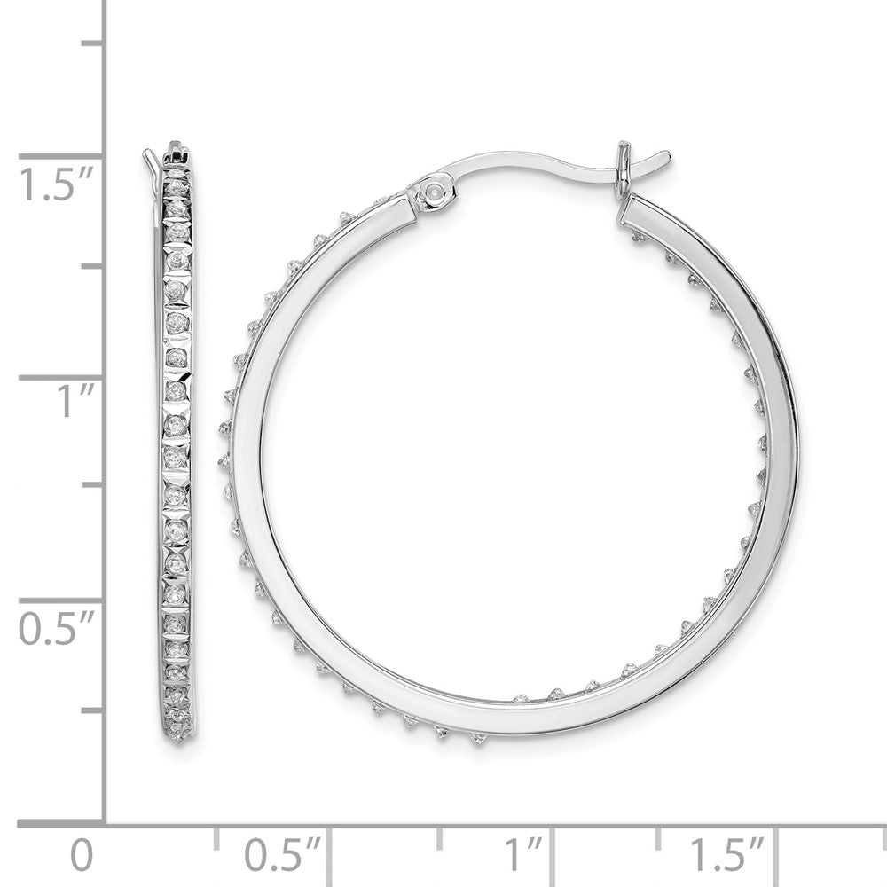 Diamond Fascination Diamond Mystique Sterling Silver Platinum-plated Diamond In and Out Round Hoop Earrings