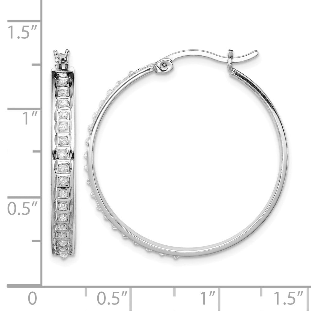 Diamond Fascination Diamond Mystique Sterling Silver Platinum-plated Diamond Round Hoop Earrings