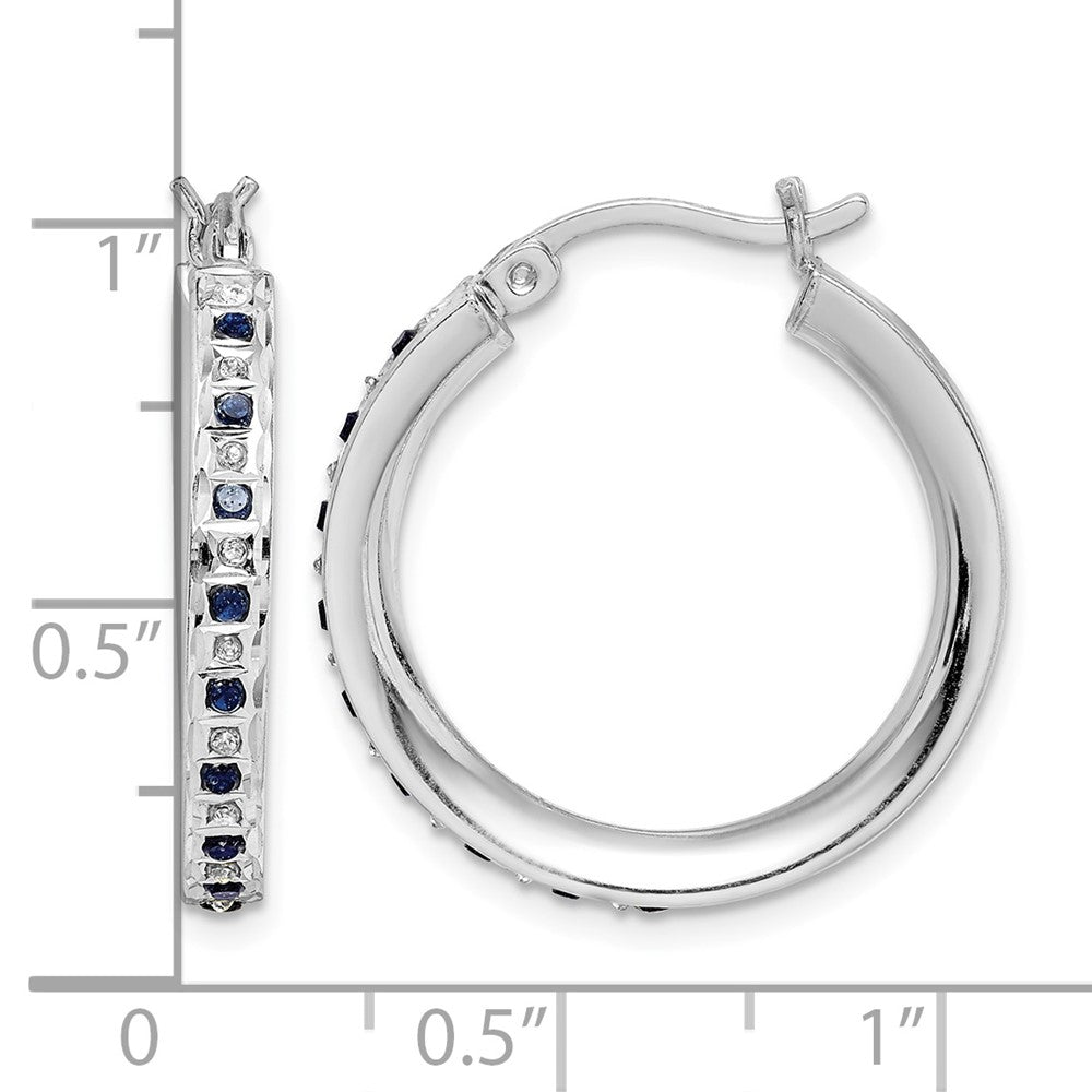 Diamond Fascination Diamond Mystique Sterling Silver Platinum-plated Diamond Sapphire Round Hoop Earrings