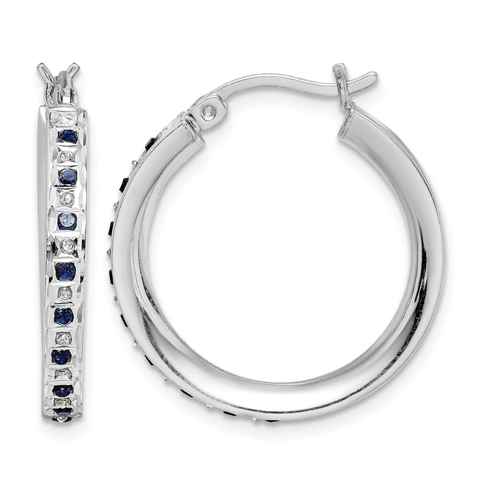 Diamond Fascination Diamond Mystique Sterling Silver Platinum-plated Diamond Sapphire Round Hoop Earrings
