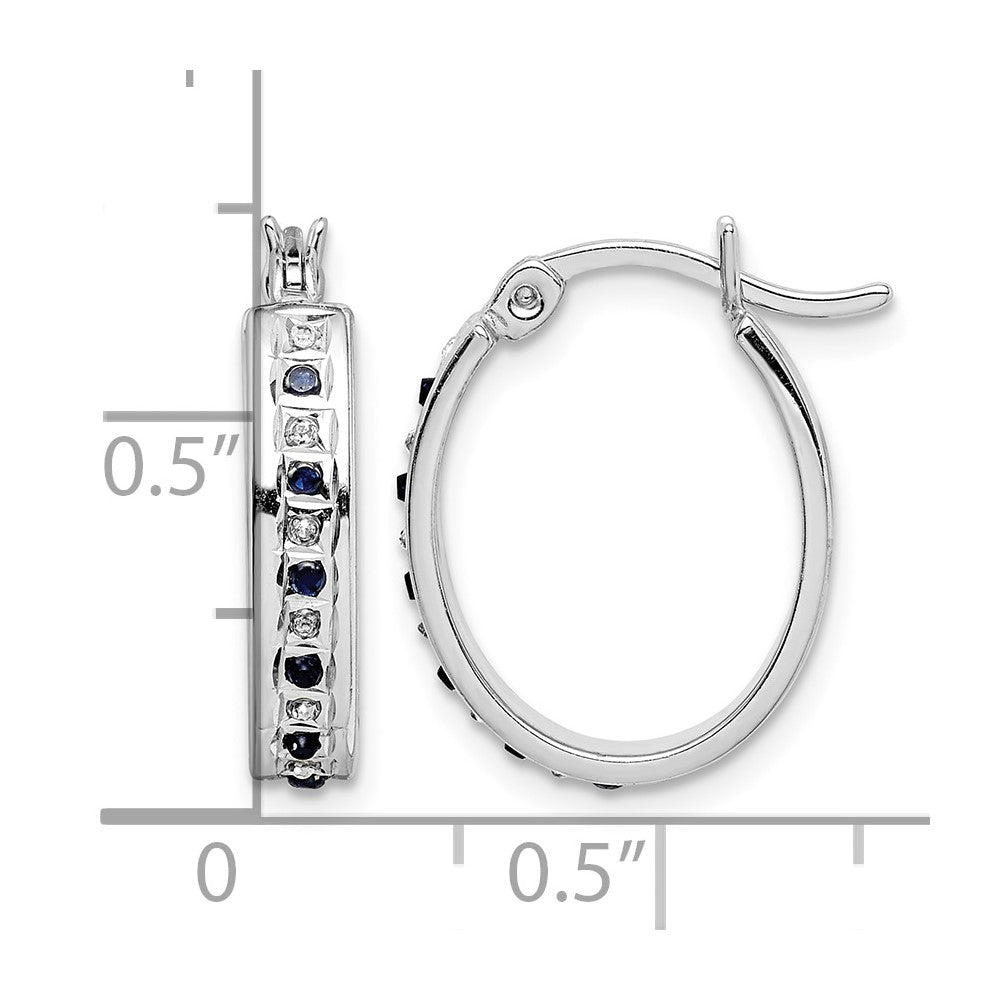 Diamond Fascination Diamond Mystique Sterling Silver Platinum-plated Diamond and Sapphire Oval Hoop Earring