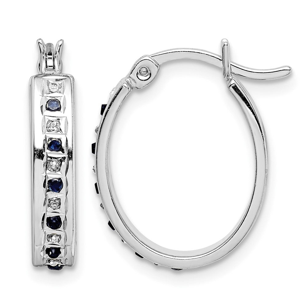 Diamond Fascination Diamond Mystique Sterling Silver Platinum-plated Diamond and Sapphire Oval Hoop Earring