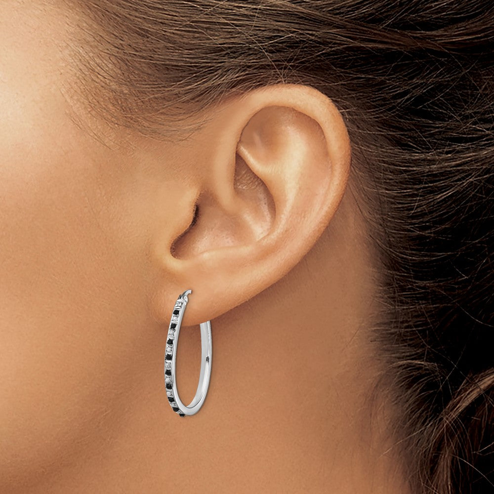 Diamond Fascination Diamond Mystique Sterling Silver Platinum-plated Diamond Black and White Diamond Hoop Earrings