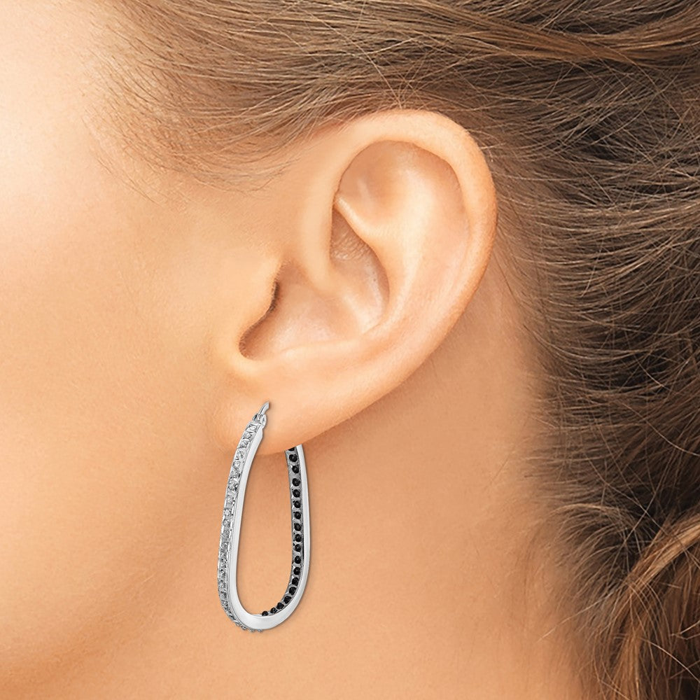 Diamond Fascination Diamond Mystique Sterling Silver Platinum-plated Diamond Black and White Diamond In and Out Hoop Earring