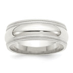 Sterling Silver 8mm Comfort Fit Double Milgrain Band