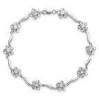 Sterling Silver Rhodium-plated Floral Diamond Bracelet