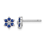 Sterling Silver Rhodium Sapphire & Diamond Post Earrings