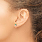 Sterling Silver Rhodium Emerald & Diamond Post Earrings