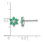 Sterling Silver Rhodium Emerald & Diamond Post Earrings