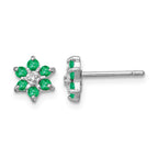Sterling Silver Rhodium Emerald & Diamond Post Earrings