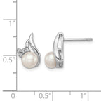 Sterling Silver Rhodium 6mm FW Cultured Pearl & Diamond Post Ear