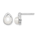 Sterling Silver Rhodium-plated 5mm FW Cultured Pearl & Diamond Post Ear