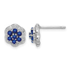Sterling Silver Rhodium Sapphire & Diamond Post Earrings