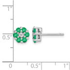 Sterling Silver Rhodium Emerald & Diamond Post Earrings