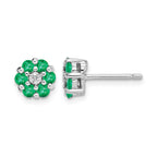 Sterling Silver Rhodium Emerald & Diamond Post Earrings