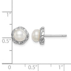 Sterling Silver Rhodium FW Cultured Pearl & Diamond Post Earrings