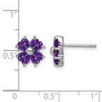 Sterling Silver Rhodium Plated Amethyst Flower Post Earrings
