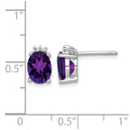 Sterling Silver Rhodium Plated Oval Amethyst and Diamond Post Earrings