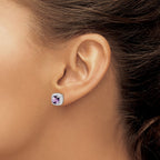 Sterling Silver Rhodium Plated Amethyst and Diamond Post Earrings