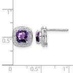 Sterling Silver Rhodium Plated Amethyst and Diamond Post Earrings