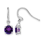 Sterling Silver Rhodium Plated Amethyst and Diamond Wire Earrings