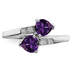 Sterling Silver Rhodium Amethyst & Diamond Heart Ring