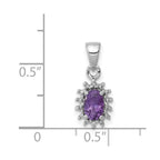 Sterling Silver Rhodium Plated Amethyst and Diamond Pendant