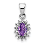Sterling Silver Rhodium Plated Amethyst and Diamond Pendant