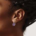 Sterling Silver Rhodium Plated  Amethyst Wire Earrings