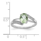 Sterling Silver Rhodium Green Quartz & Diamond Ring