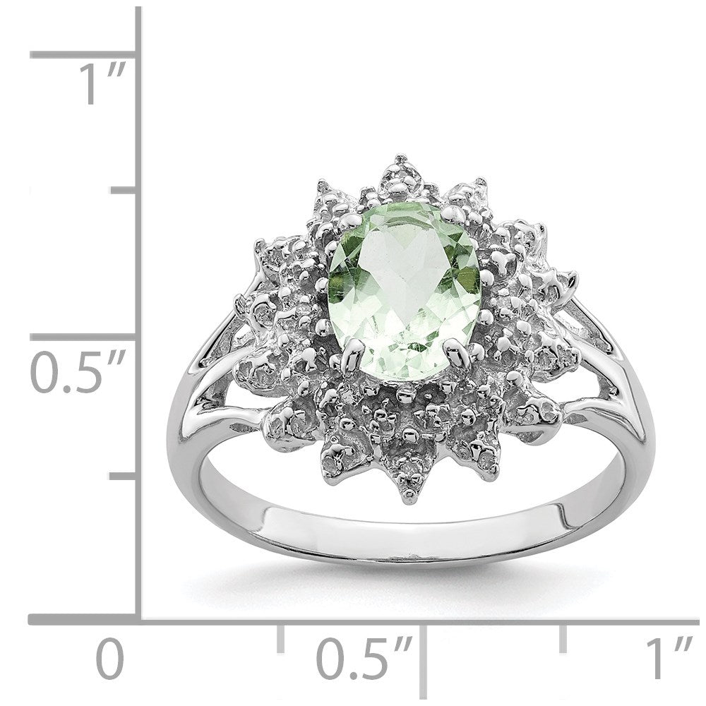 Sterling Silver Rhodium Green Quartz & Diamond Ring
