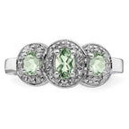 Sterling Silver Rhodium-plated Green Quartz & Diamond Ring