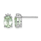 Sterling Silver Rhodium-plated Oval Green Quartz and DiamondEarrings