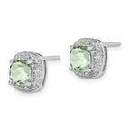 Sterling Silver Rhodium Plated Green Quartz and Diamond Earrings