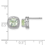 Sterling Silver Rhodium Plated Green Quartz and Diamond Earrings