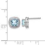 Sterling Silver Rhodium Plated Blue Topaz and Diamond Post Earrings