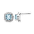 Sterling Silver Rhodium Plated Blue Topaz and Diamond Post Earrings