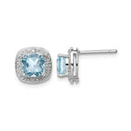Sterling Silver Rhodium Plated Blue Topaz and Diamond Post Earrings