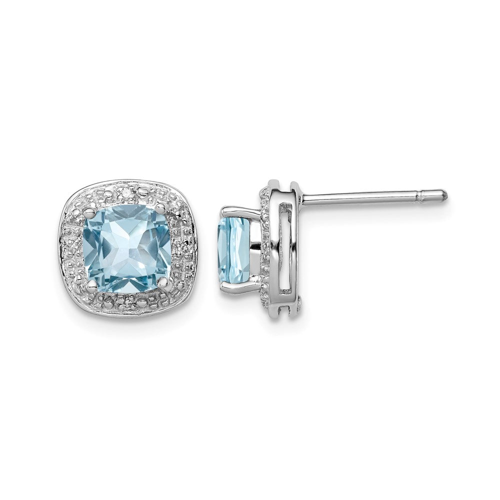 Sterling Silver Rhodium Plated Blue Topaz and Diamond Post Earrings