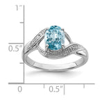Sterling Silver Rhodium Light Swiss Blue Topaz & Diamond Ring