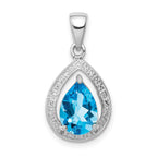 Sterling Silver Rhodium-plated Light Swiss Blue Topaz & Diamond Pendant