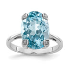 Sterling Silver Rhodium Light Swiss Blue Topaz Diamond Ring