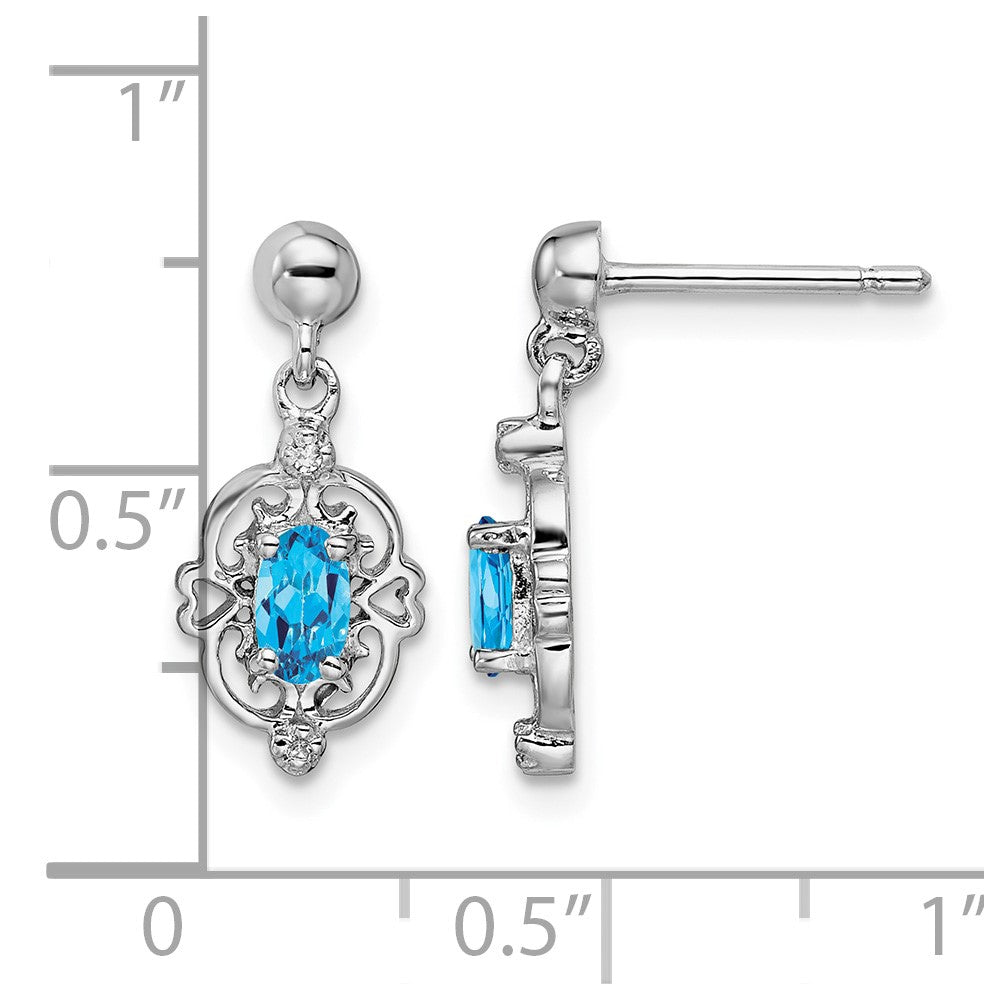 Sterling Silver Rhodium Plated Blue Topaz and Diamond Post Earrings